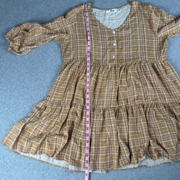 For Good Tiered Tunic Dress Women L Plaid Babydoll Button Front Cottagecore Boho - Picture 5 of 10